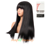 Long Straight Wig With Bangs Synthetic Hair Heat Resistant For Party Cosplay