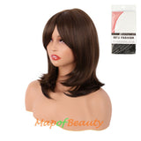 Medium Length Layered Wigs With Bangs Straight Synthetic Fiber Shoulder Length Hair for Daily Use