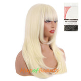 Long Straight Layered Wig With Bangs Synthetic Hair Shoulder Length for Daily Use