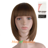Short Bob Straight Wigs Synthetic Flat Bangs Heat Resistant Ordinary Wig
