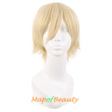 Short Cosplay Anime Wigs Curly Men's Wig Colored Black 12 Inch