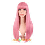 Long Straight Wig With Bangs Synthetic Hair Heat Resistant For Party Cosplay