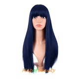 Long Straight Wig With Bangs Synthetic Hair Heat Resistant For Party Cosplay