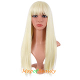 Long Straight Wig With Bangs Synthetic Hair Heat Resistant For Party Cosplay
