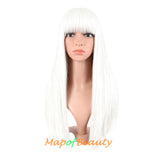 Long Straight Wig With Bangs Synthetic Hair Heat Resistant For Party Cosplay