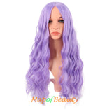 Long Wavy Wigs Middle Part Synthetic Fiber Curly Hair Replacement Wig For Party Cosplay Daily