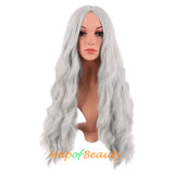 Long Wavy Wigs Middle Part Synthetic Fiber Curly Hair Replacement Wig For Party Cosplay Daily