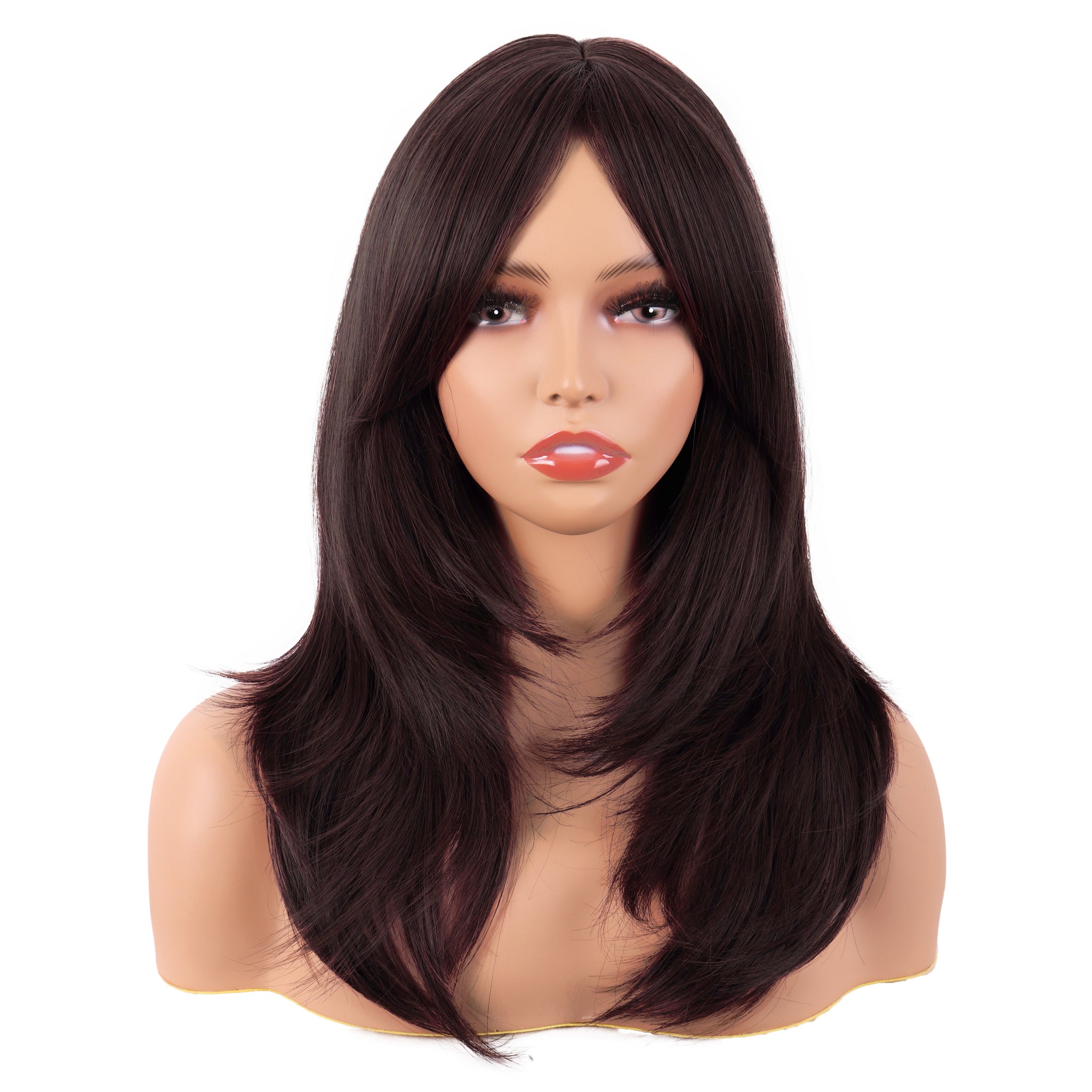 Layered Synthetic Wig with Bangs Straight Medium Length for Daily Party Use Kellynee Dark Brown Wig with Bangs - Medium Length Straight  main image 4