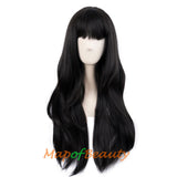 Long Wig With Bangs Synthetic Fiber Wavy Cosplay Wigs For Party Daily Use Heat Resistant