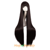 Long Straight Wig with Bangs Synthetic Hair Heat Resistant Monochrom Wigs