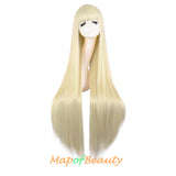 Long Straight Wig with Bangs Synthetic Hair Heat Resistant Monochrom Wigs