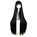 Long Straight Wig with Bangs Synthetic Hair Heat Resistant Monochrom Wigs