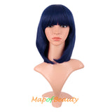 Short Bob Straight Wigs Synthetic Flat Bangs Heat Resistant Ordinary Wig