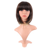 Short Bob Straight Wigs Synthetic Flat Bangs Heat Resistant Ordinary Wig