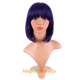 Short Bob Straight Wigs Synthetic Flat Bangs Heat Resistant Ordinary Wig