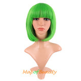 Short Bob Straight Wigs Synthetic Flat Bangs Heat Resistant Ordinary Wig
