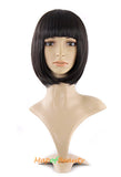 Short Bob Straight Wigs Synthetic Flat Bangs Heat Resistant Ordinary Wig