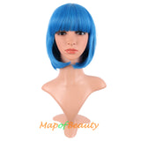Short Bob Straight Wigs Synthetic Flat Bangs Heat Resistant Ordinary Wig