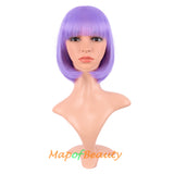 Short Bob Straight Wigs Synthetic Flat Bangs Heat Resistant Ordinary Wig
