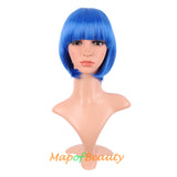 Short Bob Straight Wigs Synthetic Flat Bangs Heat Resistant Ordinary Wig