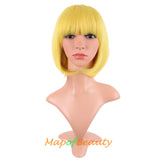 Short Bob Straight Wigs Synthetic Flat Bangs Heat Resistant Ordinary Wig
