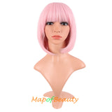Short Bob Straight Wigs Synthetic Flat Bangs Heat Resistant Ordinary Wig