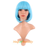 Short Bob Straight Wigs Synthetic Flat Bangs Heat Resistant Ordinary Wig