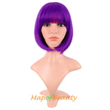 Short Bob Straight Wigs Synthetic Flat Bangs Heat Resistant Ordinary Wig