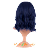 Mapofbeauty Short Pink Wavy Bob Wigs with Bangs Shoulder Length Curly Wigs Flat Bang Hair Synthetic Party Wig