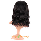 Mapofbeauty Short Pink Wavy Bob Wigs with Bangs Shoulder Length Curly Wigs Flat Bang Hair Synthetic Party Wig