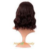 Mapofbeauty Short Pink Wavy Bob Wigs with Bangs Shoulder Length Curly Wigs Flat Bang Hair Synthetic Party Wig