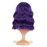 Mapofbeauty Short Pink Wavy Bob Wigs with Bangs Shoulder Length Curly Wigs Flat Bang Hair Synthetic Party Wig