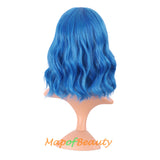 Mapofbeauty Short Pink Wavy Bob Wigs with Bangs Shoulder Length Curly Wigs Flat Bang Hair Synthetic Party Wig