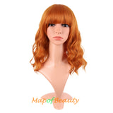 Mapofbeauty Short Pink Wavy Bob Wigs with Bangs Shoulder Length Curly Wigs Flat Bang Hair Synthetic Party Wig