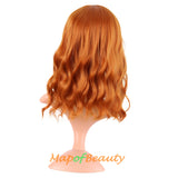 Mapofbeauty Short Pink Wavy Bob Wigs with Bangs Shoulder Length Curly Wigs Flat Bang Hair Synthetic Party Wig