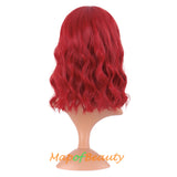 Mapofbeauty Short Pink Wavy Bob Wigs with Bangs Shoulder Length Curly Wigs Flat Bang Hair Synthetic Party Wig