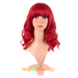 Mapofbeauty Short Pink Wavy Bob Wigs with Bangs Shoulder Length Curly Wigs Flat Bang Hair Synthetic Party Wig