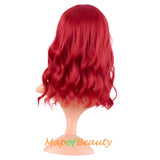 Mapofbeauty Short Pink Wavy Bob Wigs with Bangs Shoulder Length Curly Wigs Flat Bang Hair Synthetic Party Wig