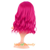 Mapofbeauty Short Pink Wavy Bob Wigs with Bangs Shoulder Length Curly Wigs Flat Bang Hair Synthetic Party Wig