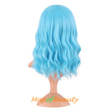Mapofbeauty Short Pink Wavy Bob Wigs with Bangs Shoulder Length Curly Wigs Flat Bang Hair Synthetic Party Wig