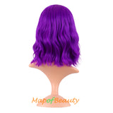 Mapofbeauty Short Pink Wavy Bob Wigs with Bangs Shoulder Length Curly Wigs Flat Bang Hair Synthetic Party Wig