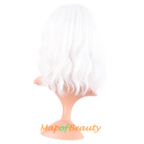 Mapofbeauty Short Pink Wavy Bob Wigs with Bangs Shoulder Length Curly Wigs Flat Bang Hair Synthetic Party Wig