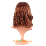 Mapofbeauty Short Pink Wavy Bob Wigs with Bangs Shoulder Length Curly Wigs Flat Bang Hair Synthetic Party Wig