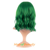 Mapofbeauty Short Pink Wavy Bob Wigs with Bangs Shoulder Length Curly Wigs Flat Bang Hair Synthetic Party Wig