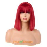 Straight Bob Wig With Flat Bangs Short Colorful Synthetic Hair For Cosplay Party