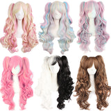 Lolita Cosplay Wigs For Women Long Wave Curly Multi Colored Three-piece Hair Ponytails Separate