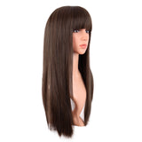 Long Straight Wig With Bangs Synthetic Hair Heat Resistant For Party Cosplay