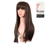 Long Straight Wig With Bangs Synthetic Hair Heat Resistant For Party Cosplay