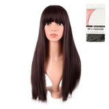 Long Straight Wig With Bangs Synthetic Hair Heat Resistant For Party Cosplay