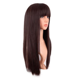 Long Straight Wig With Bangs Synthetic Hair Heat Resistant For Party Cosplay